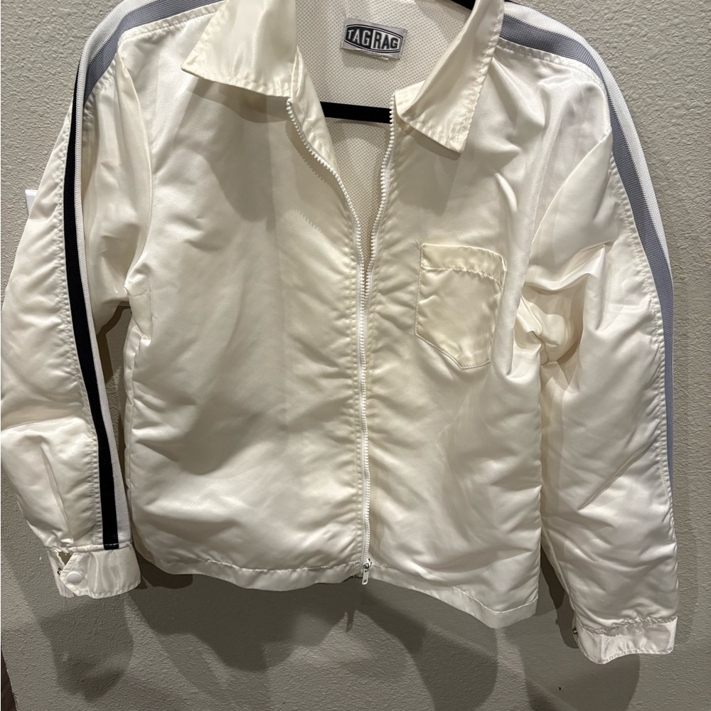 Vintage Tag Rag -Cream and Black Bomber Jacket with Satin Finish